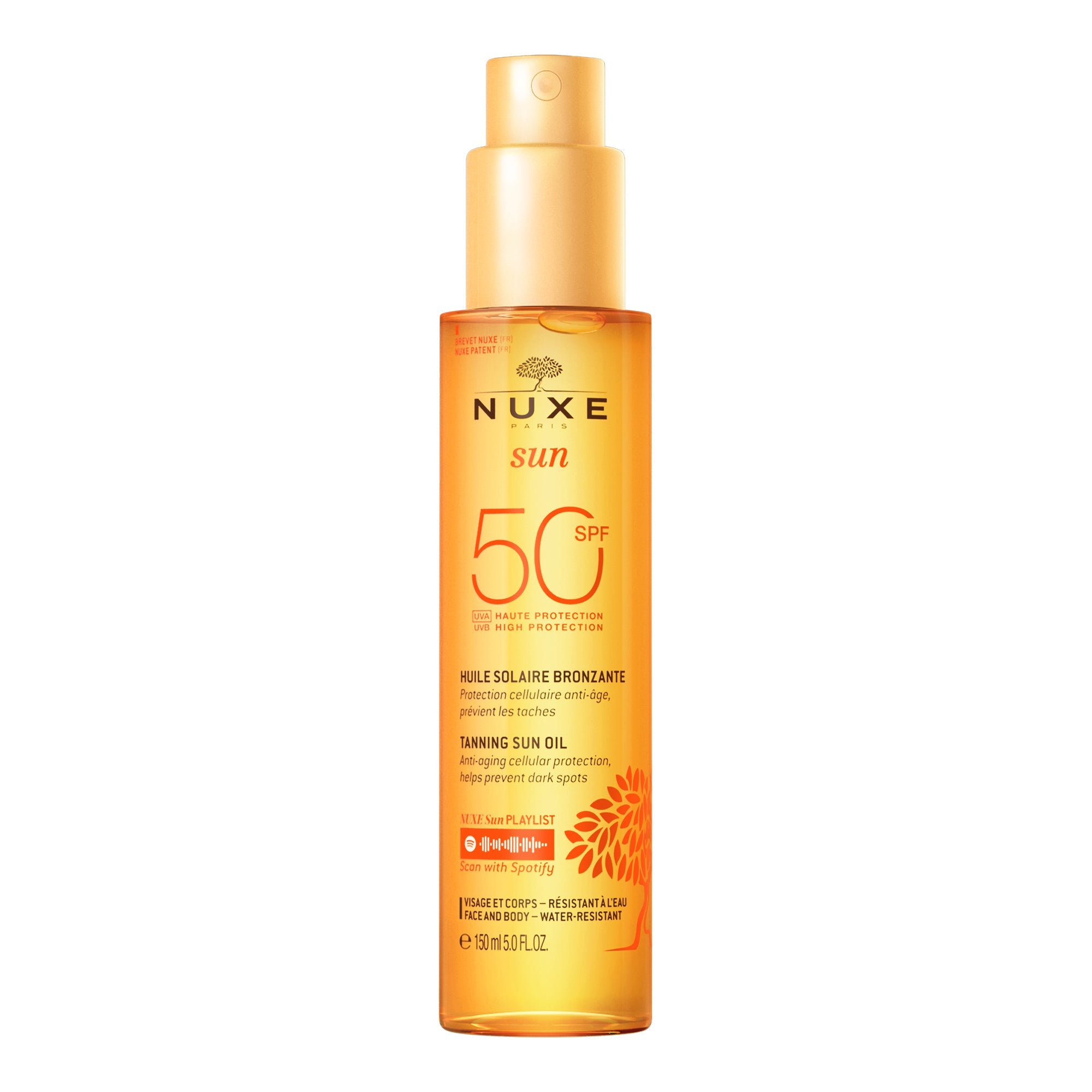 Huile Solaire Bronzante Haute Protection SPF50 visage et corps - NUXE