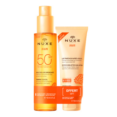 Dúo Aceite Solar Alta Protección SPF50 para rostro y cuerpo y Leche After Sun para rostro y cuerpo 100ml gratis